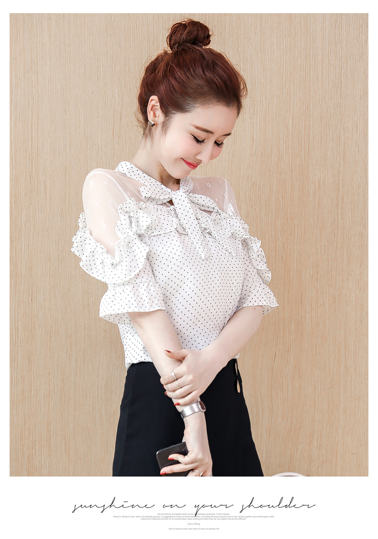 2019 phụ nữ mới mùa hè đầm ren lụa nhỏ áo sơ mi nữ tay ngắn mùa hè là trang phục rất phổ biến áo voan sóng - Áo sơ mi chiffon ren áo sơ mi vàng