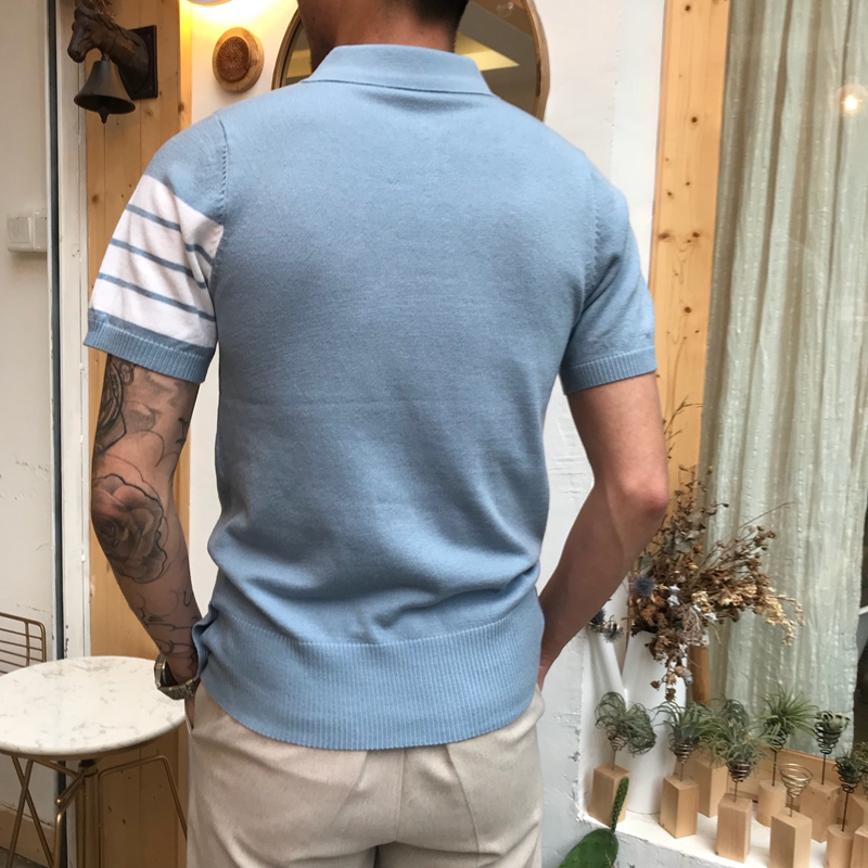 Tb vài mô hình ngắn tay áo len Hàn Quốc phiên bản của ve áo TB dòng ba thanh Slim polo áo triều nửa tay T-Shirt