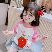 Girls short-sleeved t-shirt summer 2020 new t-shirt female baby 1-5 years old cotton fashionable cartoon printing round neck top