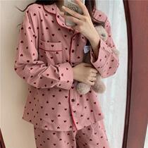 Spring Summer sweatshirt Long sleeves Long sleeves Pants Pyjamas girls Korean version of love sweet and beautiful Home Clothing Easy and big code Two sets