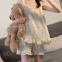 2021 Summer new soft comfort Home Two suits cute Cherry Crushed Flowers Little Harnesses Pajamas