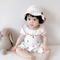 2021 summer new baby one-piece clothes cherry printed womens baby pure cotton short sleeve khala-clad floral lace collar