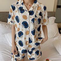 Summer 2020 new Korean version loose casual short sleeve pyjamas woman sweet and beautiful exterior wear home jacket shorts two-piece set