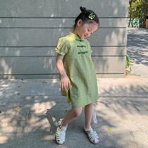 Girls dresses 2021 summer new girls Western style cheongsam childrens baby retro summer Chinese style skirt