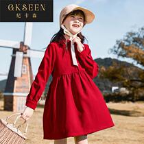 Girls dress spring and autumn long-sleeved childrens foreign style skirt 2022 new big children Korean version loose princess