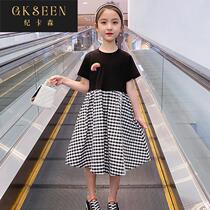 Girls dress summer dress 2022 new trendy foreign style medium and large childrens clothing little girl short-sleeved splicing skirt