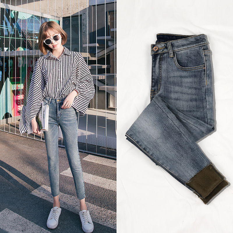 2020 autumn new high-waisted skinny jeans chic cigarette tube pants women's nine-point slim slim pencil pants