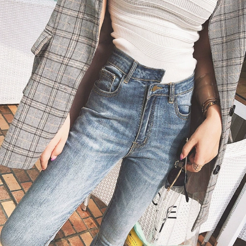 Джинсы, осенние штаны, высокая талия, популярно в интернете, по фигуре, в обтяжку