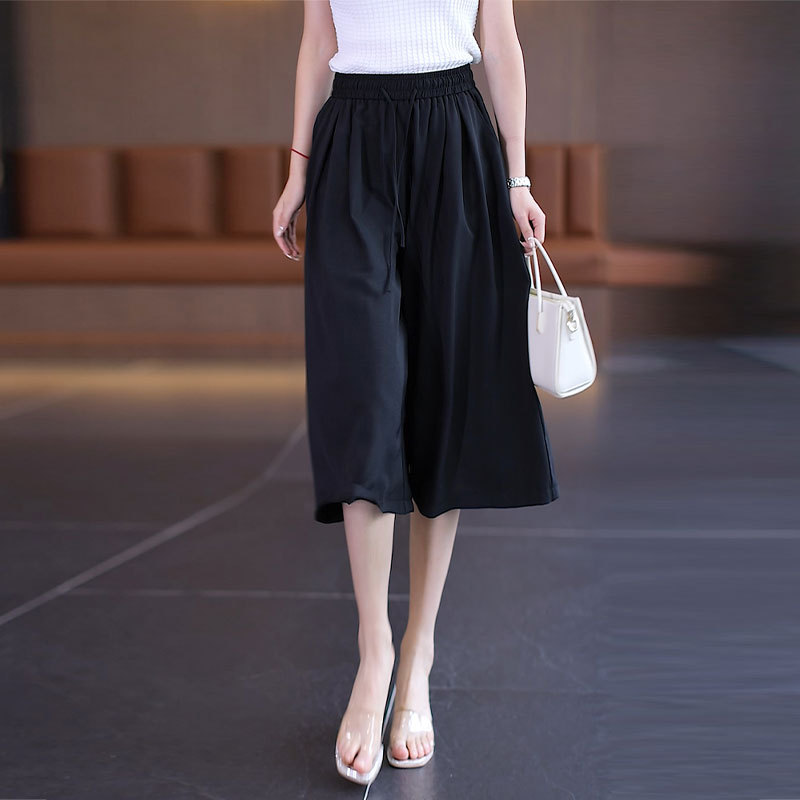 Elastic Waist Cropped Wide-Leg Pants for Women, 2026 Summer New Thin Style, Ice Silk Casual Loose Straight-Leg Pants Elastic Waist Cropped Wide-Leg Pants for Women, 2026 Summer New Thin Style, Ice Silk Casual Loose Straight-Leg Pants