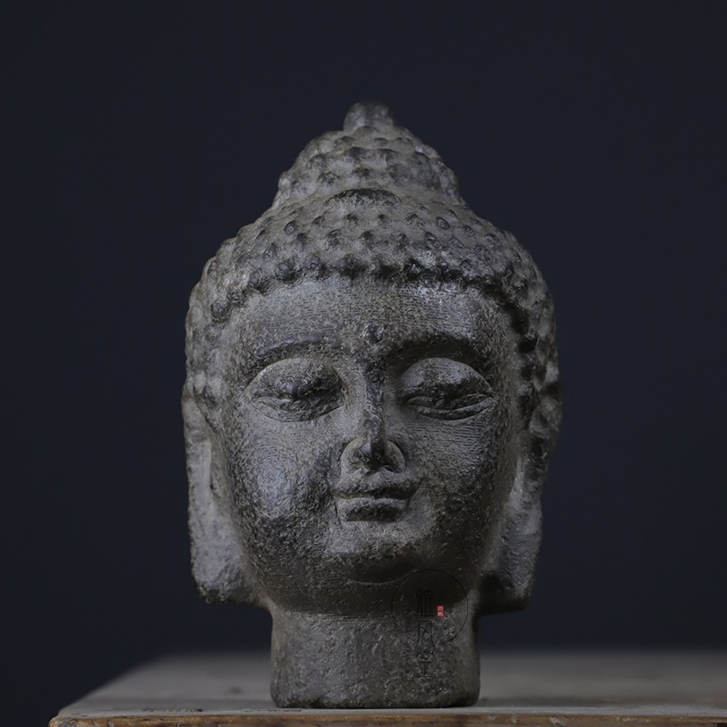 Yavantang ancient method craftsmanship Qingshi stone sculptures antique made of old weathered leather Carmonian Buddha head Chinese swing piece decoration