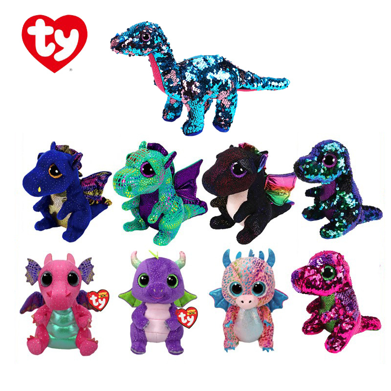 Authentic Ty Sequin Dinosaur Plush Toy, Same Model as Spacex, Musk Dragon Spaceship, Tremor Green Dragon, Sindh Pink Dragon