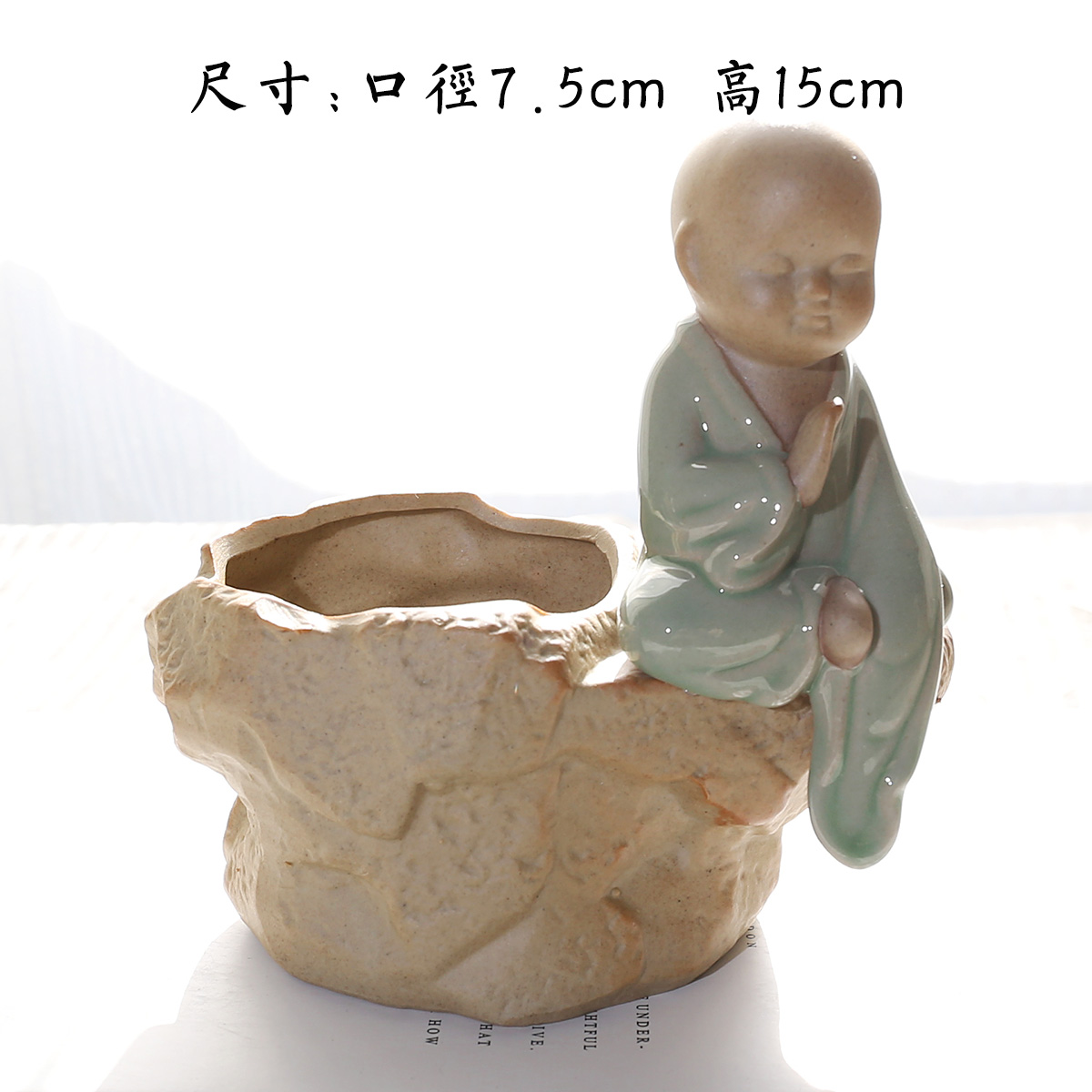 Nhà sư nhỏ nhiều thịt nồi gốm đá retro cổ điển Zen phong cách Trung Quốc gốm lớn cây xanh sáng tạo đồ trang trí bán buôn - Trang trí nội thất trang trí ngày tết