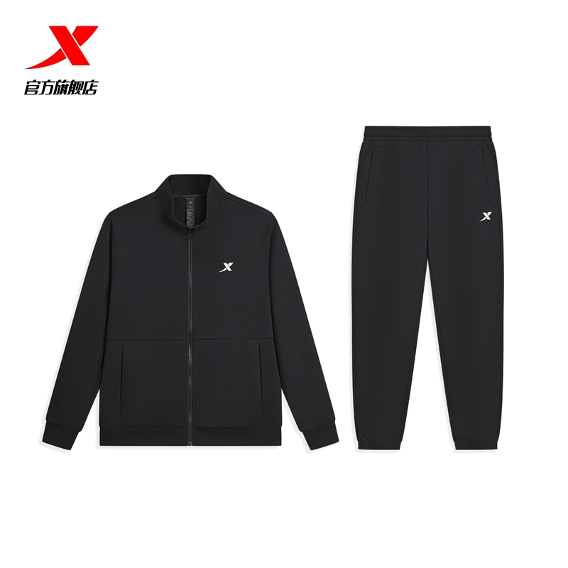 特步运动套装男款秋季新款休闲加绒保暖外套卫衣卫裤运动服两件套 特步运动套装男款秋季新款休闲加绒保暖外套卫衣卫裤运动服两件套