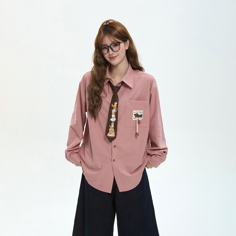 7Keewen American Cartoon Style Design, Interesting Animal Tie, Loose Long-Sleeved Shirt, Design Top for Women