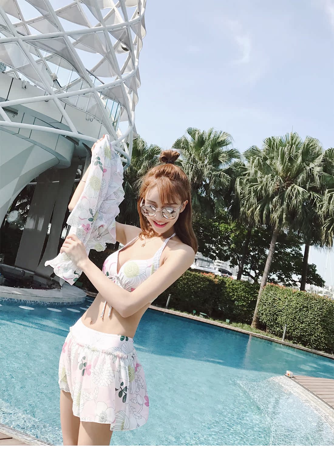 Áo tắm nữ cảm giác bikini ba mảnh che bụng thon gọn ngực nhỏ tụ tập váy đỏ học sinh tắm nước nóng mùa xuân - Bộ đồ bơi hai mảnh Số hàng hiển th