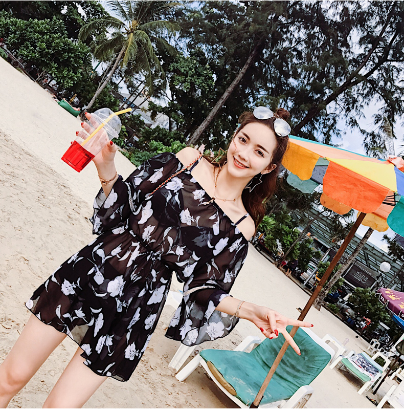 Bikini gợi cảm tụ tập áo tắm nhỏ tươi nữ bảo thủ che bụng thon váy đen từ vai áo tắm - Bikinis áo tắm sexy