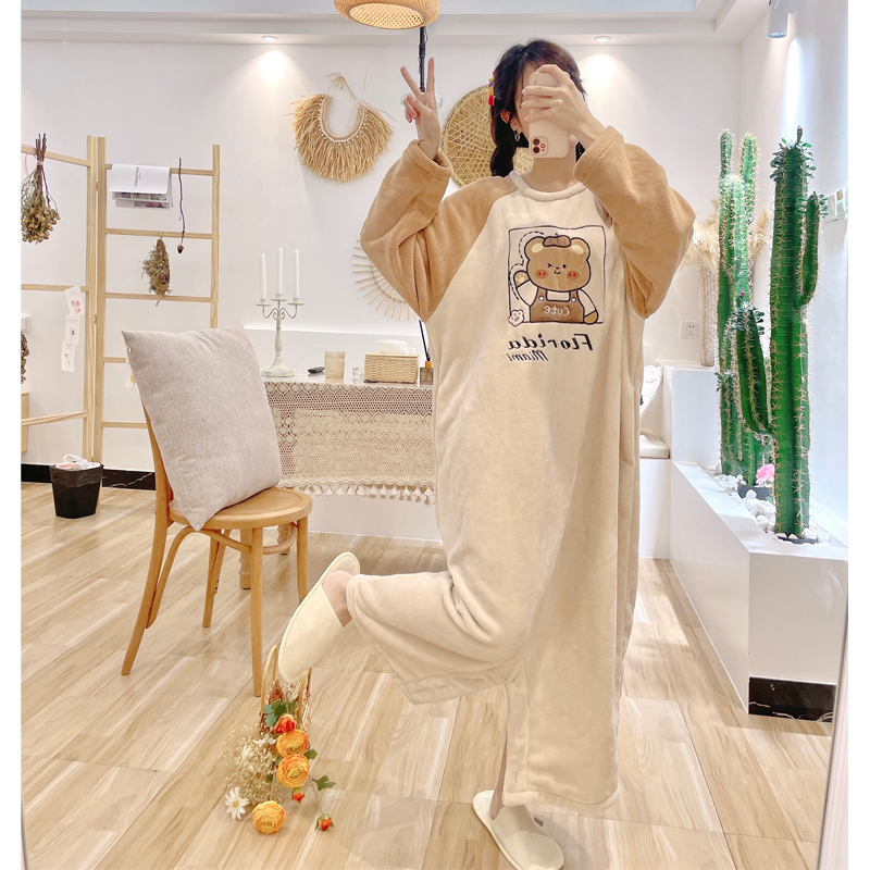 Pajamas Woman Autumn Winter Warm Thickening Coral Suede Anti-Walking Light Even Body Pants Cute Sweet students Relaxed Home Clothes