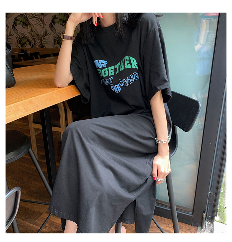 Lengthened Sleeping Skirt Woman Summer Pure Cotton Short Sleeve Overknee Dress Korean Version Large Size Yard easy to wear outside wearing home clothes
