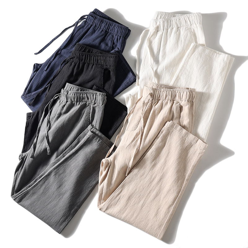 Men's Cotton Gauze Pajama Pants for Spring, Autumn, and Summer, Japanese Style Casual Solid Color Cotton-Linen Thin Home Wear Long Pants