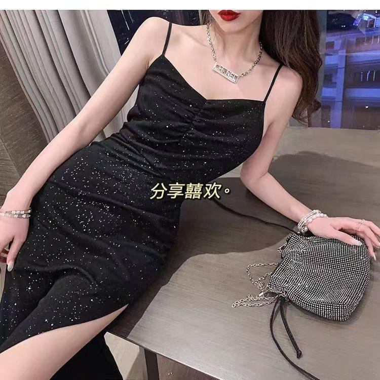 Black Spaghetti Strap Dress, Sexy Slit, New Sequin Design, Elegant and Slimming, Formal Long Dress Black Spaghetti Strap Dress, Sexy Slit, New Sequin Design, Elegant and Slimming, Formal Long Dress
