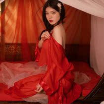 Qin-like dress horns play the ancient wind belly pocket net yarn Erotic Pyjamas Suit Sexy Underwear Red 7966