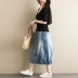 Váy Su Su denim nữ 2019 mới xuân hè cao eo co giãn hoa váy váy phiên bản Hàn Quốc của váy dài mỏng - Váy