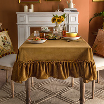 Fanju attitude Roman solid color tablecloth French velvet table cloth Round table pleated ruffle edge coffee table dresser cloth