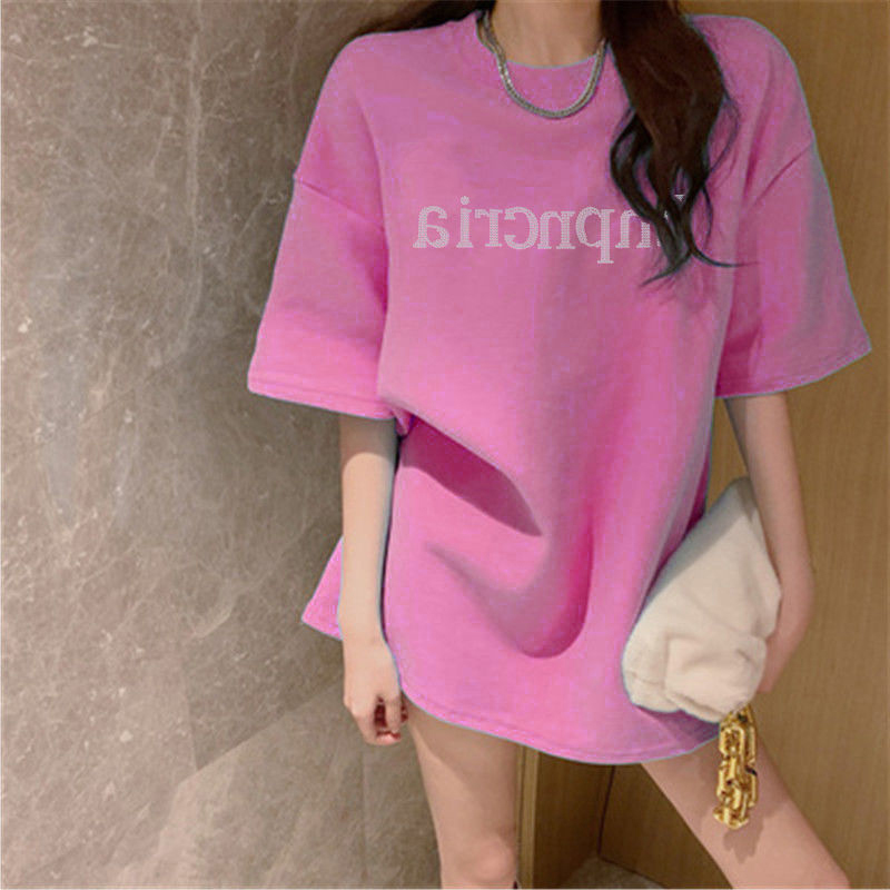 Brand Discount 2022 Autumn and Winter New Style Rhinestone Mid-Length Loose Brushed Thickened Short-Sleeved T-Shirt for Women ins Trendy Top