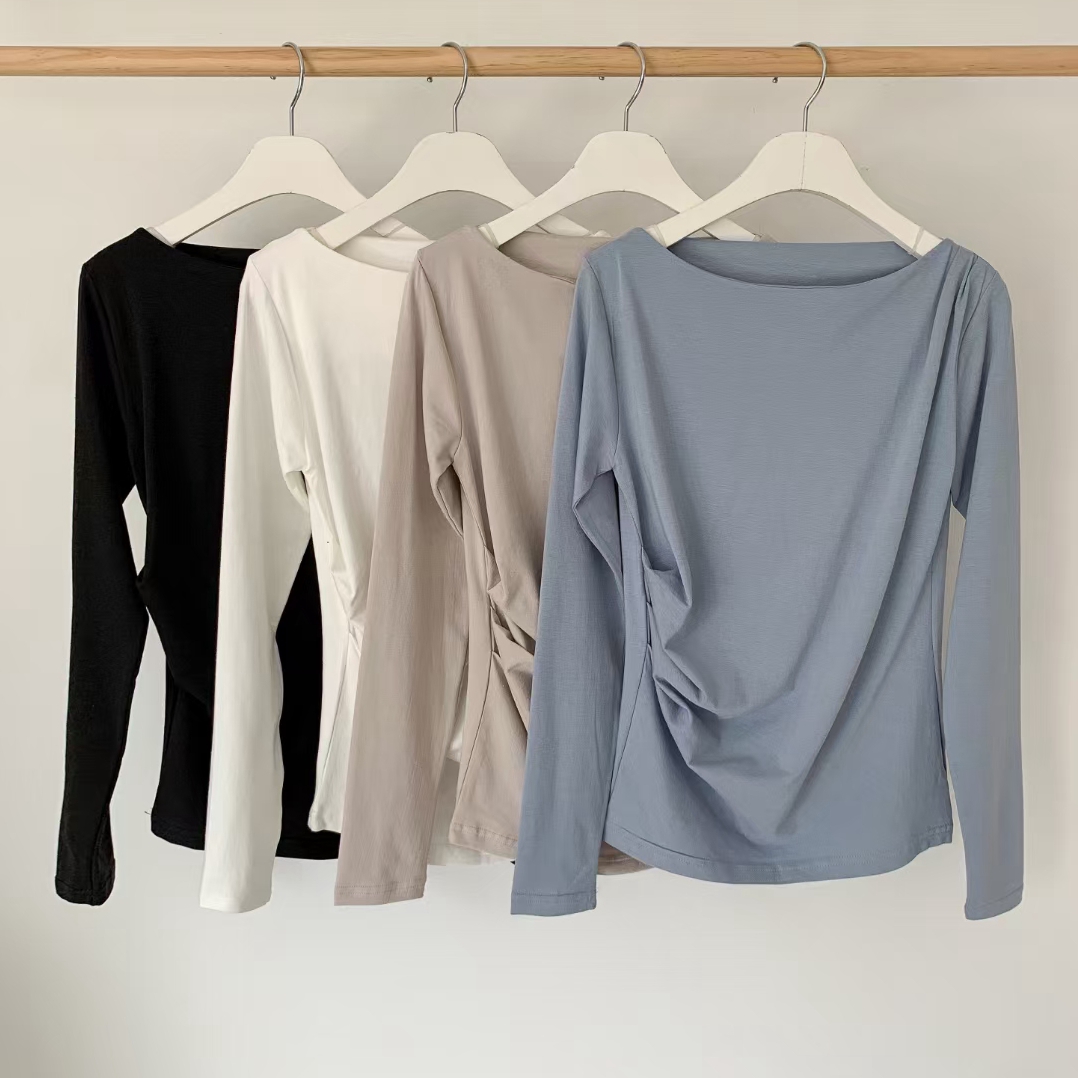 Single-side waist knead design with a T-shirt with a T-shirt bottom-shirt 100 hitch a Korean autumn dress new