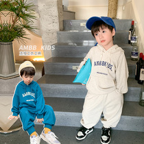 Childrens suit hooded sweater trousers two-piece set 2022 autumn boys and girls loose sports suit letter tide all-match