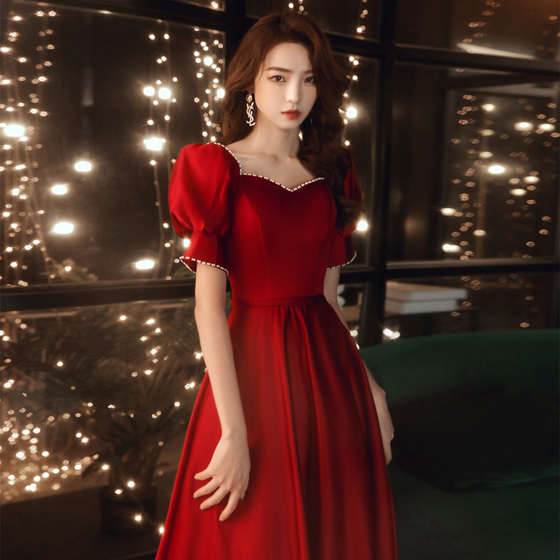 Toast bridal wine red color normal to wear female fugitive princess back door pence to get married big size gown dress foreign dress