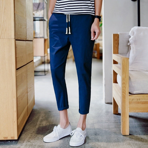 Летние штаны для отдыха, в корейском стиле, китайский стиль, свободный прямой крой, оверсайз, из хлопка и льна