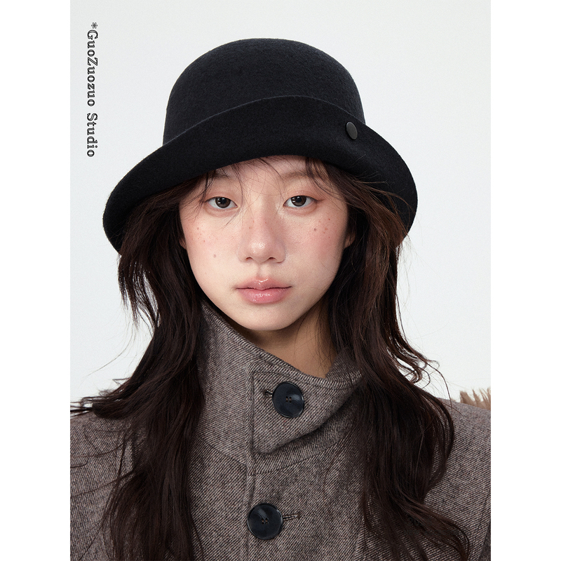 High-End Version】100% Wool Vintage Rolled-Brimmed Hat for Women, Autumn and Winter Style, Dual-Wear Design, Face-Slimming Hat, Bucket Hat High-End Version】100% Wool Vintage Rolled-Brimmed Hat for Women, Autumn and Winter Style, Dual-Wear Design, Face-Slimming Hat, Bucket Hat