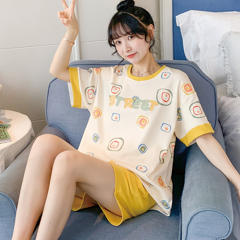 đồ ngủ cotton womens nhẫn thư mùa hè ngắn tay sinh viên bộ mất Hàn Quốc phiên bản của mùa xuân quần áo nhà và mùa thu mỏng mặc bên ngoài