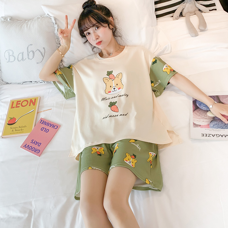 đồ ngủ cotton womens nhẫn thư mùa hè ngắn tay sinh viên bộ mất Hàn Quốc phiên bản của mùa xuân quần áo nhà và mùa thu mỏng mặc bên ngoài