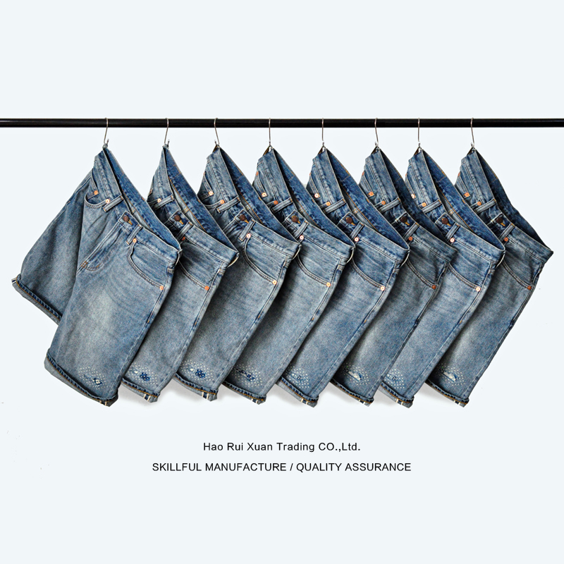 Dip-Dyed Fabric Patchwork Selvedge Loose Shorts Jeans Handmade Sashiko Embroidery Washed Five-Point Pants Workwear