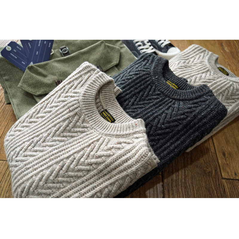 Thick and Heavy Wool Sweater, Amekaji Retro Sweater, Pullover Crew Neck Fisherman Sweater