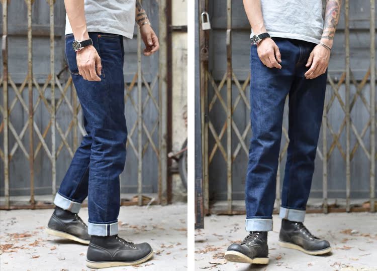Sốt đen 310XX-S dây kéo quần jean nam chân thon Nam chân nhỏ chân bò đỏ quần ống suông nam