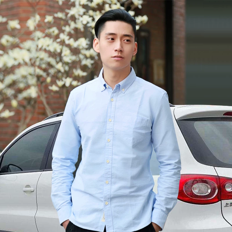 Мужская классическая рубашка из хлопка, с длинным рукавом, 7 цветов, slim fit