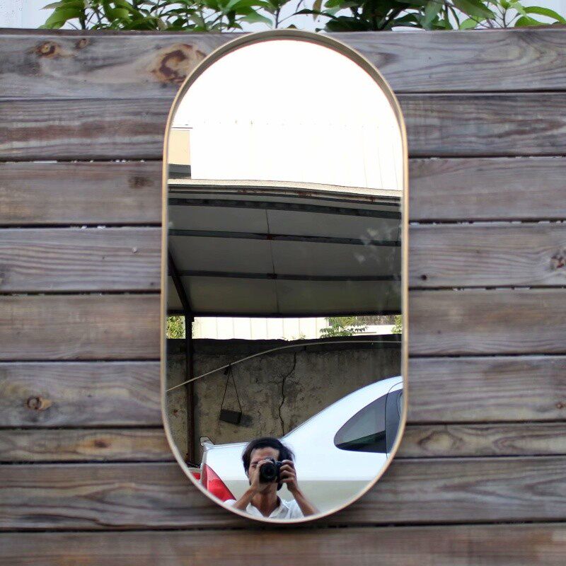 Nordic brass decorative mirror LED light bathroom mirror living room decoration wall mounted mirror cosmetic mirror custom