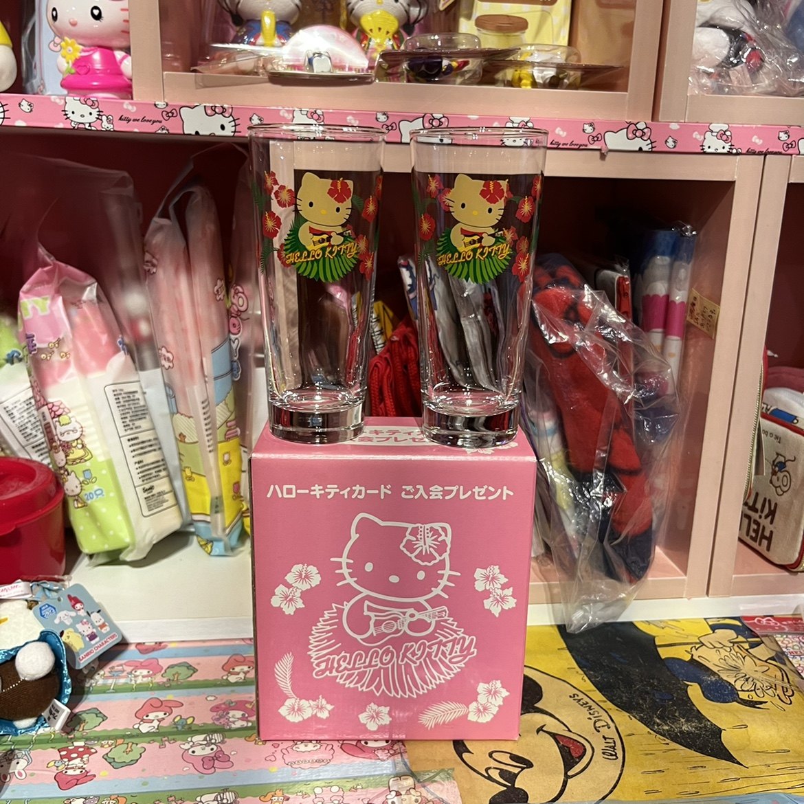 Japan Sanrio hello Kitty glass set rare collection Hawaii limited