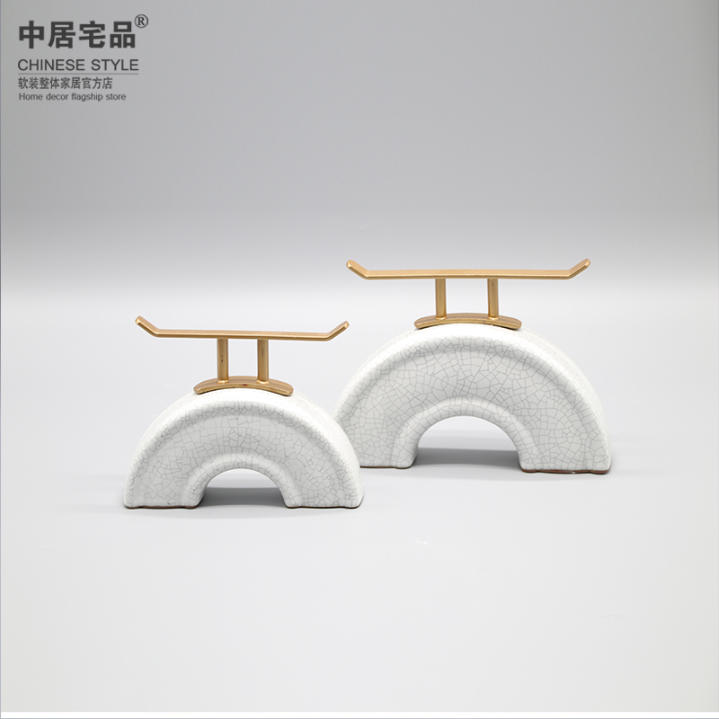 Modern new Chinese creative ceramic arch bridge decoration soft decoration model room hotel living room porch wine cabinet home decoration