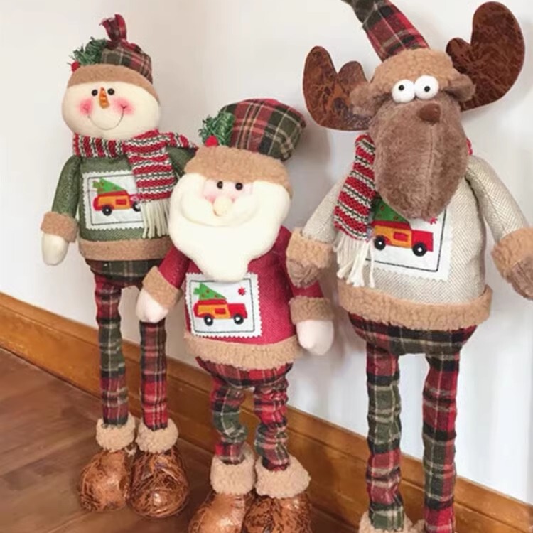 Christmas Decorations Old Man Snowman Reindeer Standing Figurine Retractable Doll Gift Christmas Tree Decoration Gift Ornament