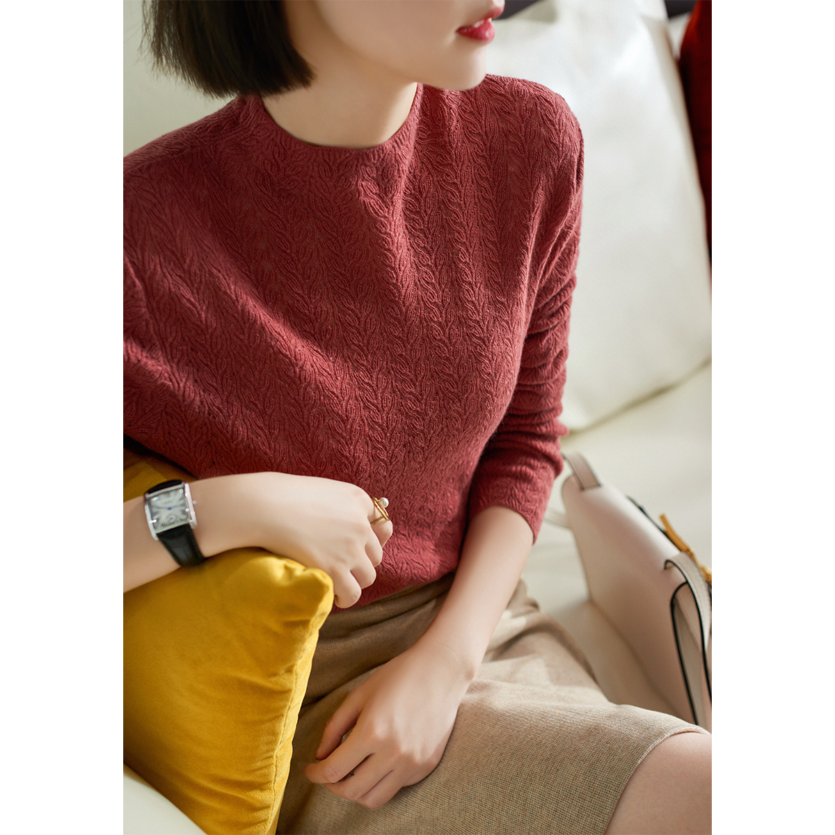 @ Laughs Culvert Penthouse Gentle And Delicate Neckline Hollowed-out Wool Knit Undershirt Woman Autumn New ZY259298AG