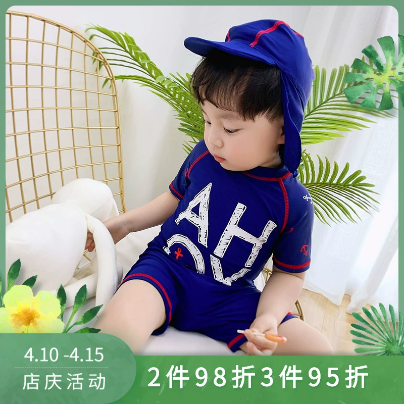 Hàn Quốc Han Fan new boy áo tắm bé trai bơi một mảnh bé mới biết đi kem chống nắng tay ngắn lướt quần áo trẻ em - Bộ đồ bơi của Kid