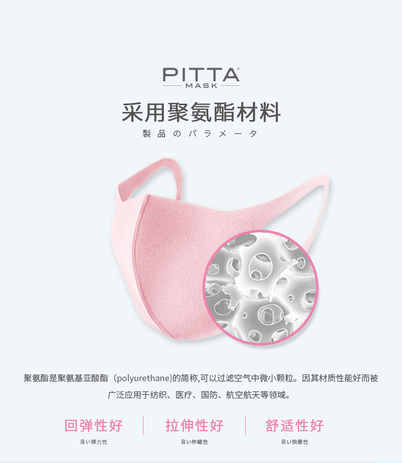 屈臣氏 PITTA MASK 日本进口 时尚口罩深灰色3枚 图3