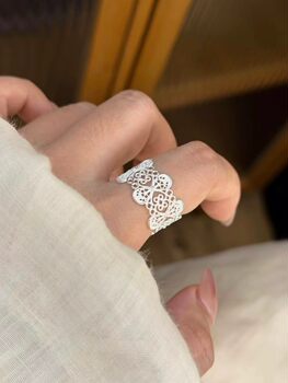999 pure silver hand-drawn european style french lace brushed open ring