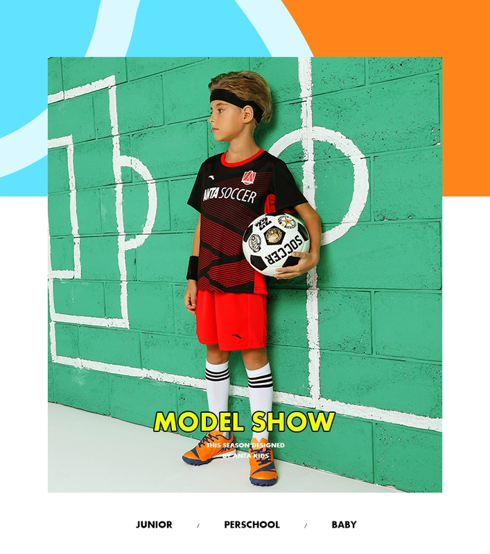 Anta quần áo trẻ em cậu bé thoáng khí và thoải mái thể thao phù hợp với bóng phù hợp với 2018 chàng trai mùa hè bóng đá quần áo 35822205