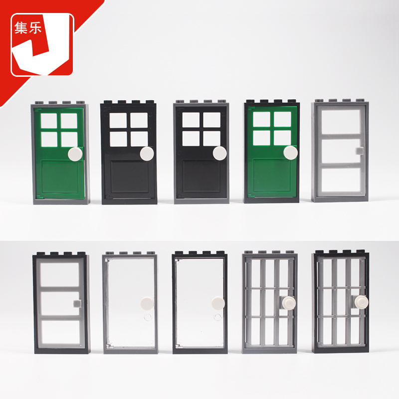 Children's small particles building blocks DIY accessories Building parts 1x4x6 cross wooden door Prison door frame Glass window