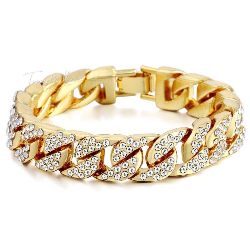 rhinestone bracelet mens full diamond gold plated bracelet mens